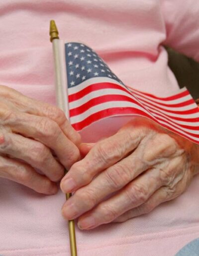 Woman holding an American flag